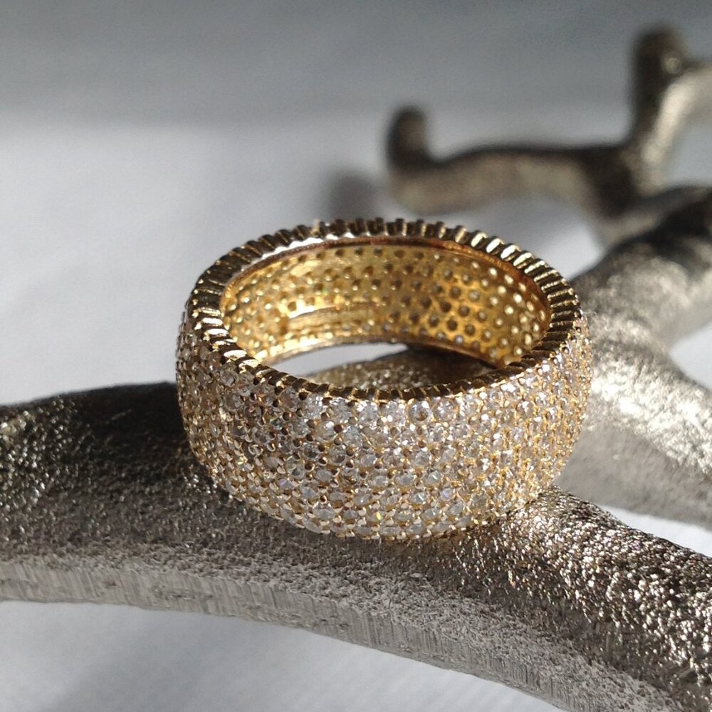 FZN 925 CZ Encrusted All Round Wide Band Ring 6.5